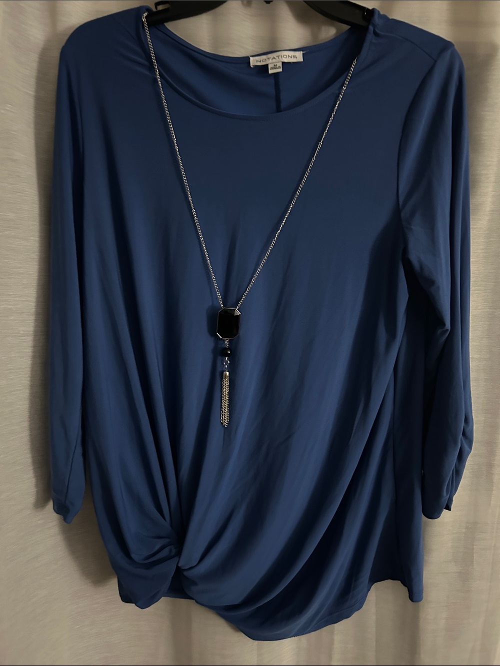 Notations Navy Blue Twist-Front Long Sleeve Top